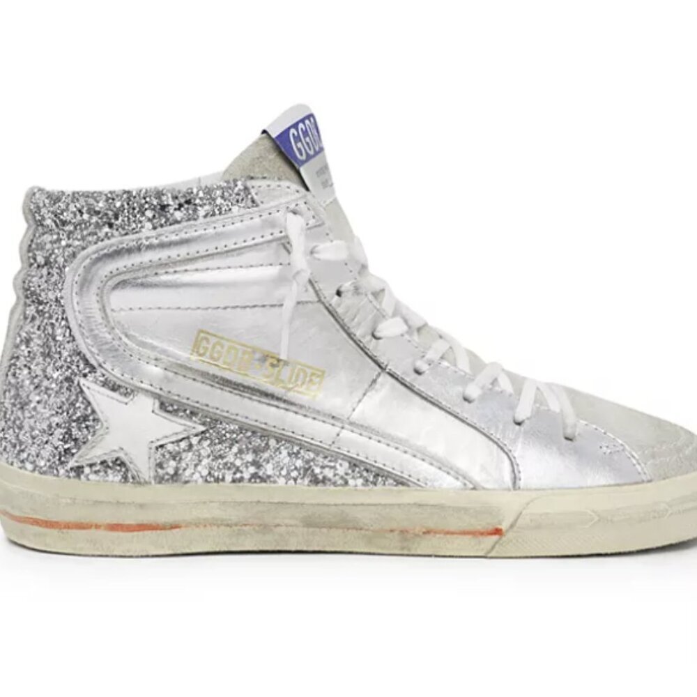 Golden Goose Women's Slide Glitter High Top Sneakers Size 41